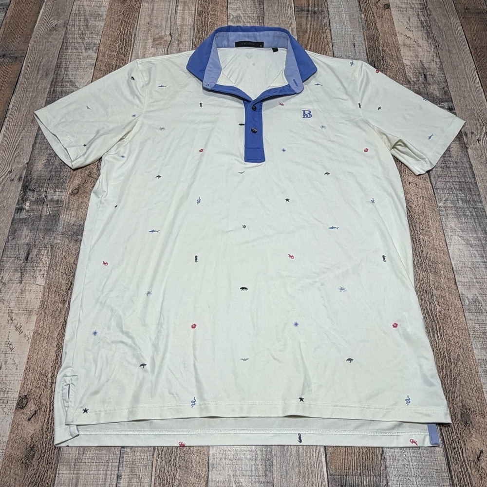 Greyson Golf Shirt‎ Polo Mens M Spirit Of Bermuda White Performance Stretch Wolf